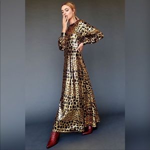 NEW Antik Batik Baguy Sequin Maxi Dress Size Small Leopard Print